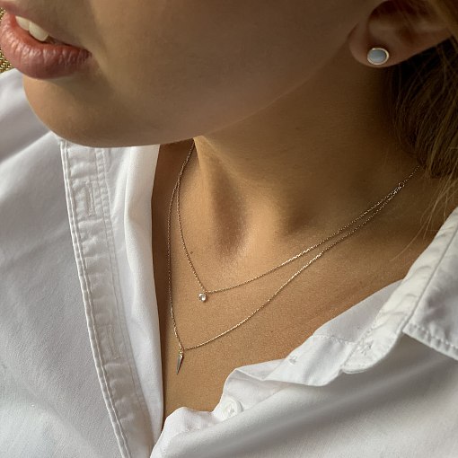 Двойное колье с фианитом в белом золоте кол01523 2