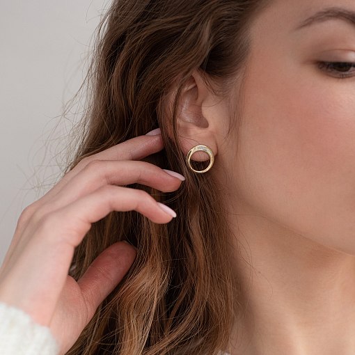 Серьги - пусеты "Орбита" в желтом золоте с07348 4