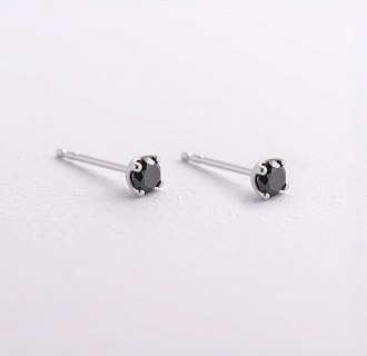 Золоті сережки - пусети з чорними діамантами сб0443y №7