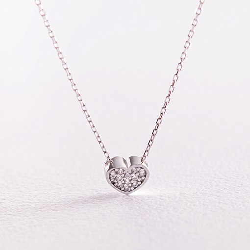 Колье "Сердечко" с фианитами (белое золото) кол02291 5