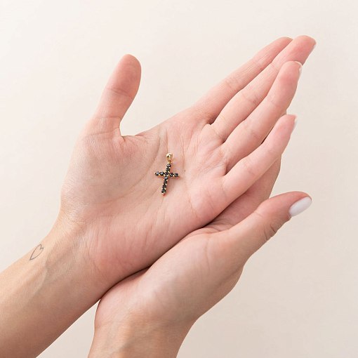 Золотой крестик с черными фианитами п03567 2