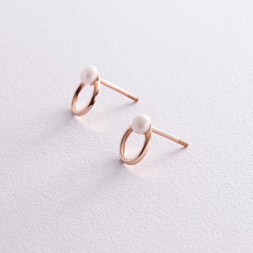 Серьги - пусеты "Круговорот" с жемчугом (красное золото) с08229 3