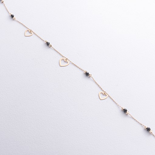 Золотой браслет "Сердечки" (фианиты) на ногу б04902 2