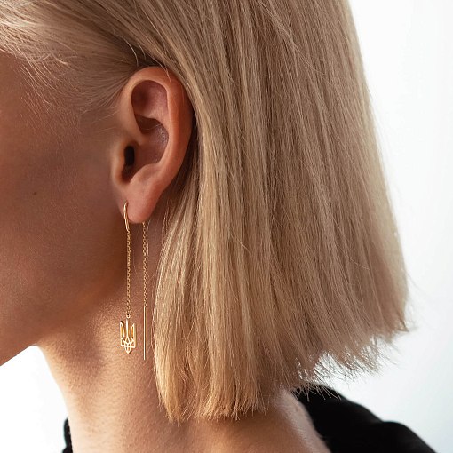 Серьги - протяжки "Герб Украины - Тризуб" (желтое золото) с07966 6