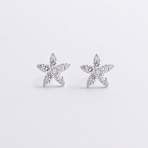 Серьги - пусеты "Цветочки" с бриллиантами (белое золото) 339651121 5