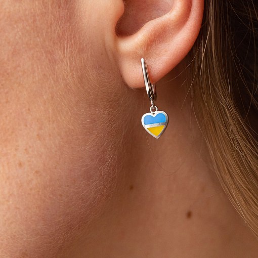 Серьги "С Украиной в сердце" в белом золоте (голубая и желтая эмаль) с08096 4