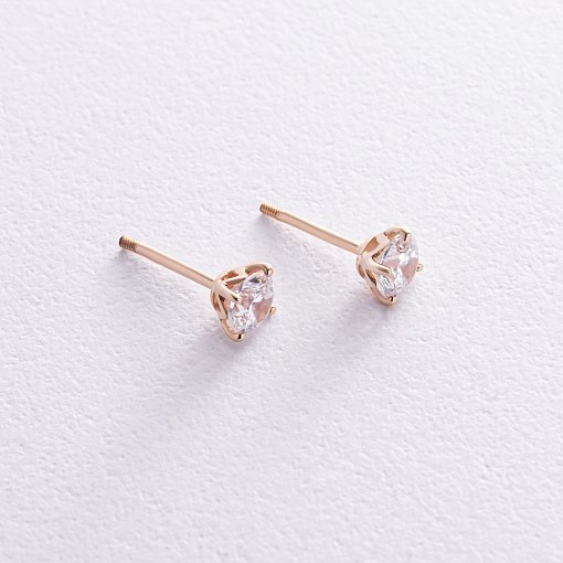 Серьги - пусеты с фианитами (желтое золото) с08347