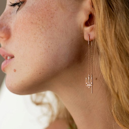 Серьги - протяжки "Герб Украины - Тризуб" (красное золото) с07956 8