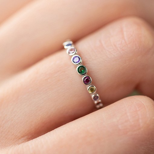 Каблучка з різнокольоровими фіанітами (біле золото) к07130 3